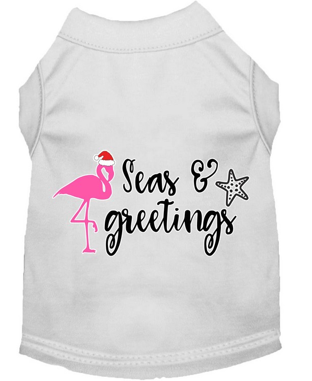 Seas and Greetings Screen Print Dog Shirt White Sm